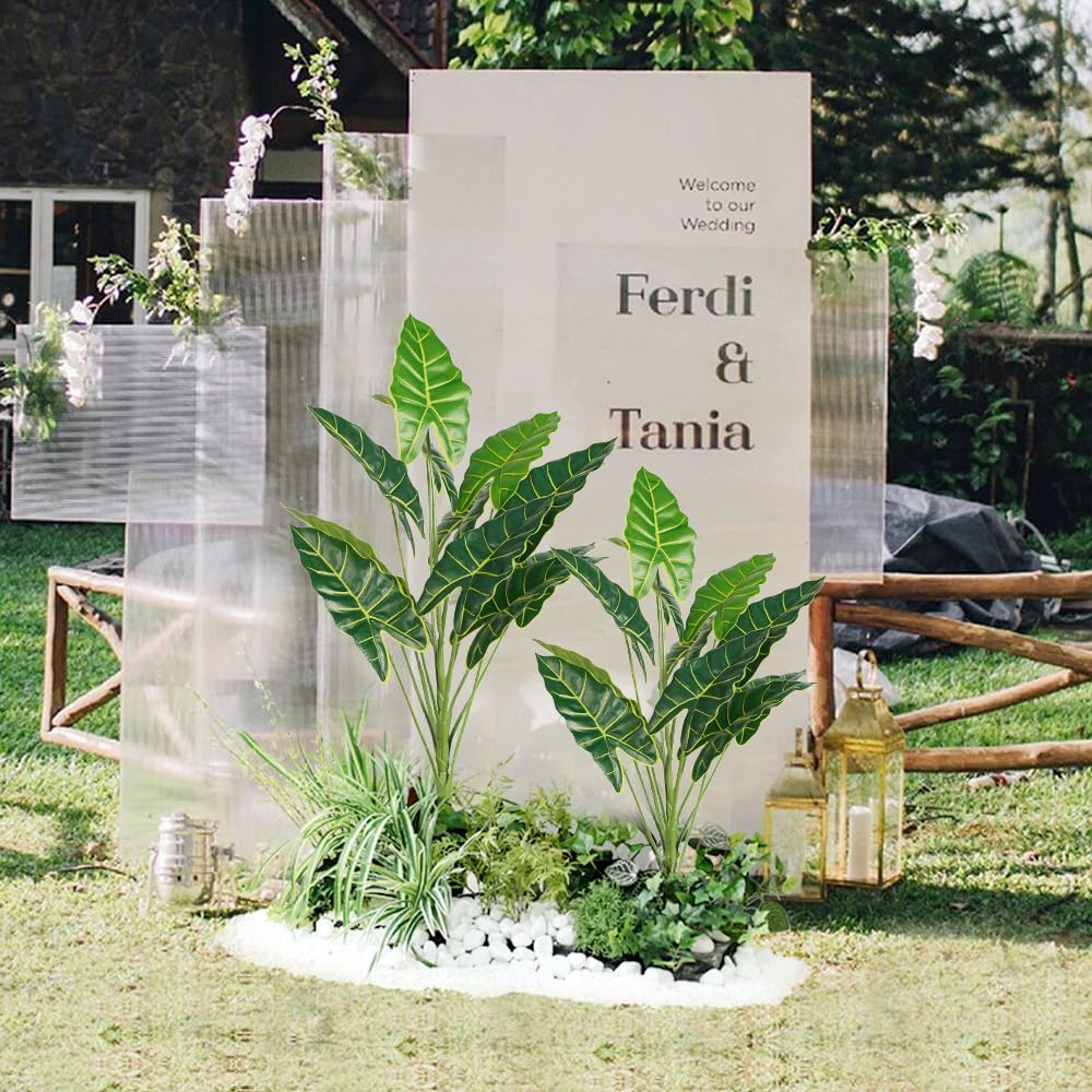 Melorca&Guilla Artificial Plants 2PCS 30“ Fake Taro Plants,Large Faux Plant,Artificial Grass Greenery Shrubs Bushes for Garden Porch Window Box Shop Office Home Décor