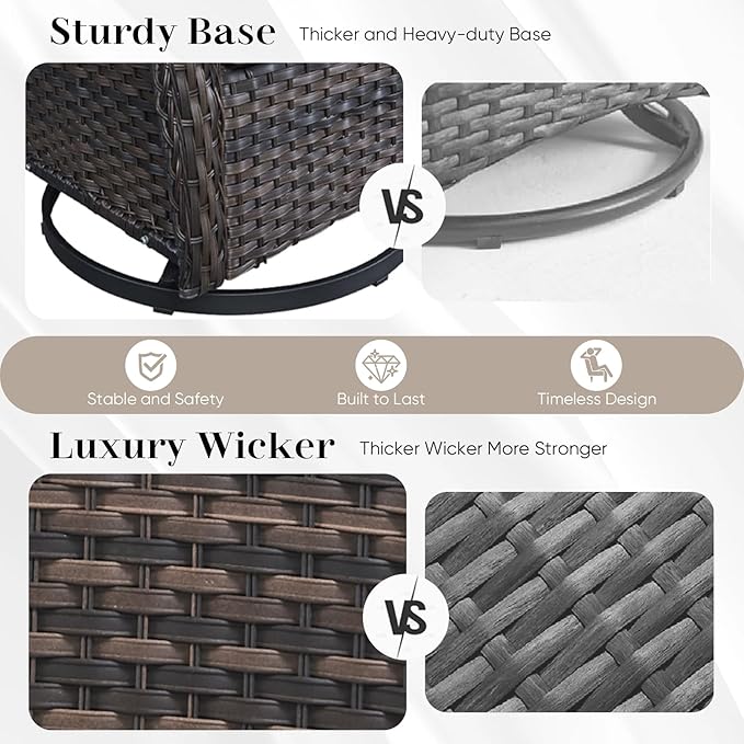 HUMMUH Outdoor Swivel Rocker Wicker Patio Chairs Set of 2, Rattan Rocking Chair Furniture Set (Grey,Blue)