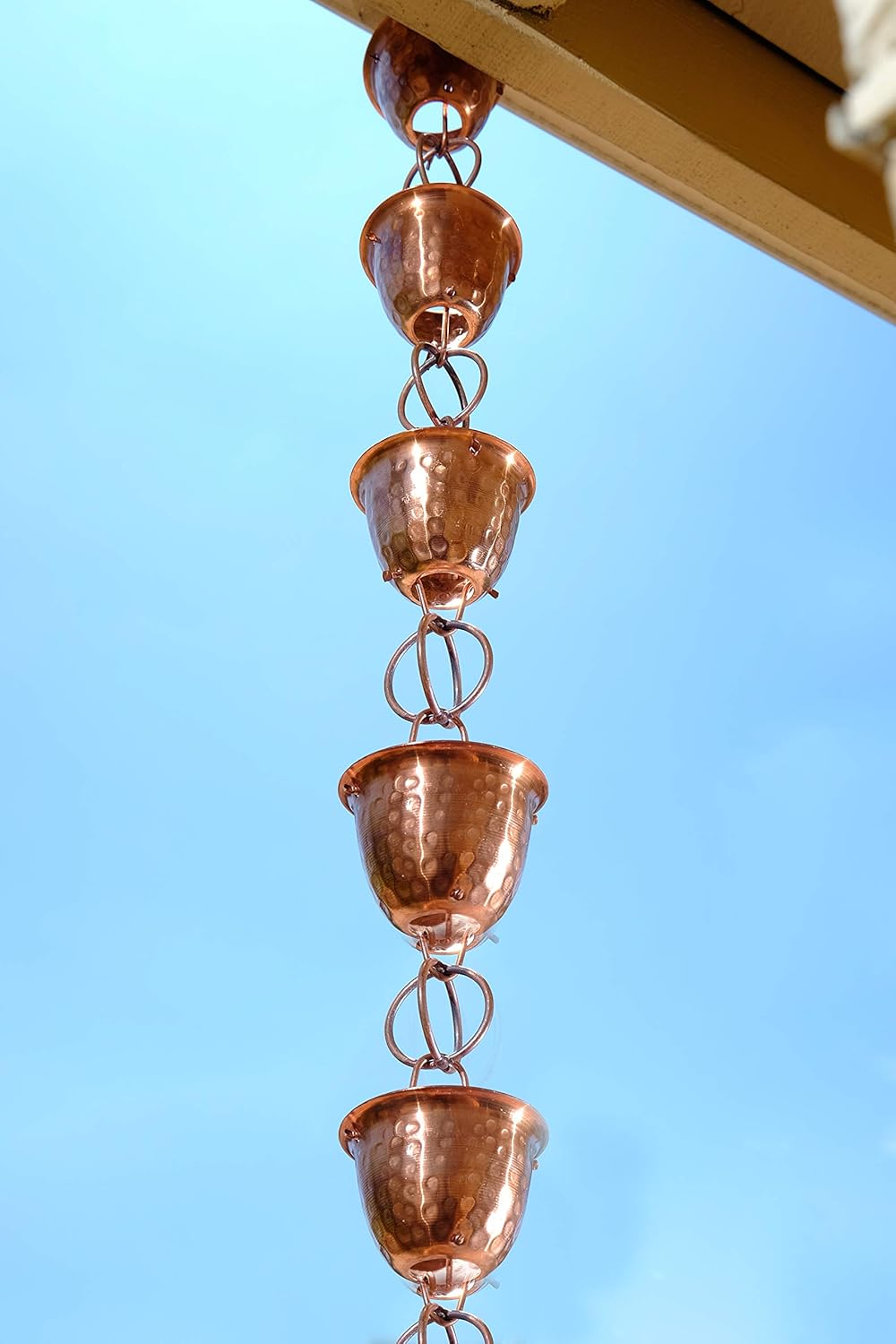 Monarch Rain Chains Pure Copper Hammered Cup Rain Chain, 8.5 ft Decorative Rain Catcher Chain for Gutters, Large Rain Chains for Outside, Rain Gutter Replacement Downspout