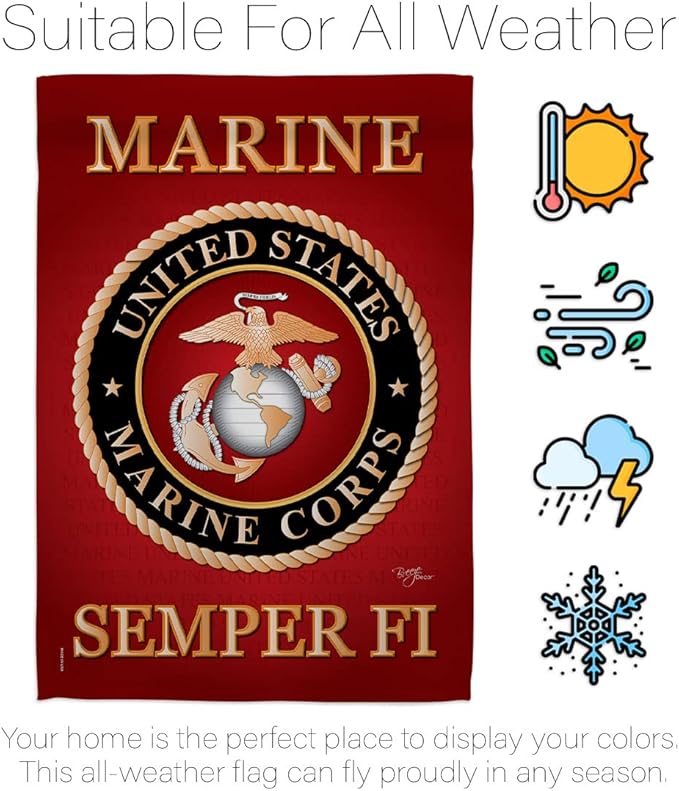 Marine Corps Garden Flag - Set Wall Hanger Armed Forces USMC Semper Fi United State American Military Veteran Retire Official - House Banner Small Yard Gift Double-Sided Made In USA 13 X 18.5