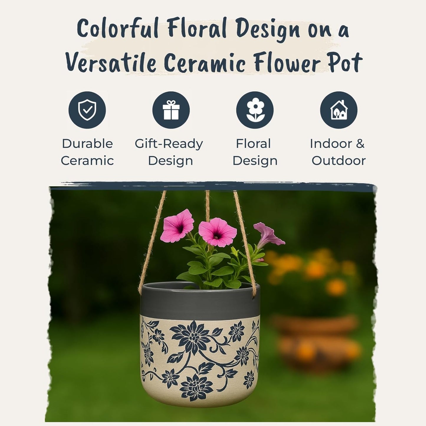 Hanging Rambling Floral 5'' Flower Pot, Multi Color