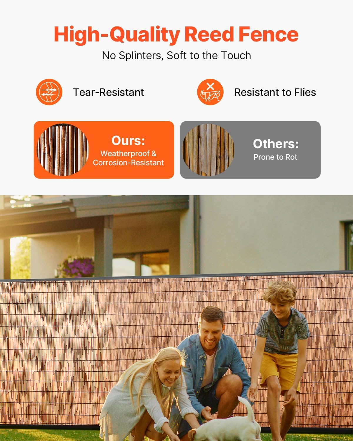 VEVOR Natural Reed Fencing,5.5ft x 16.4 ft, Decorative Bamboo Privacy Screen,Reed Fence Roll Patio Decorative Fences Reed Screen Curtain for Garden Backyard Patio Balconies,Brown