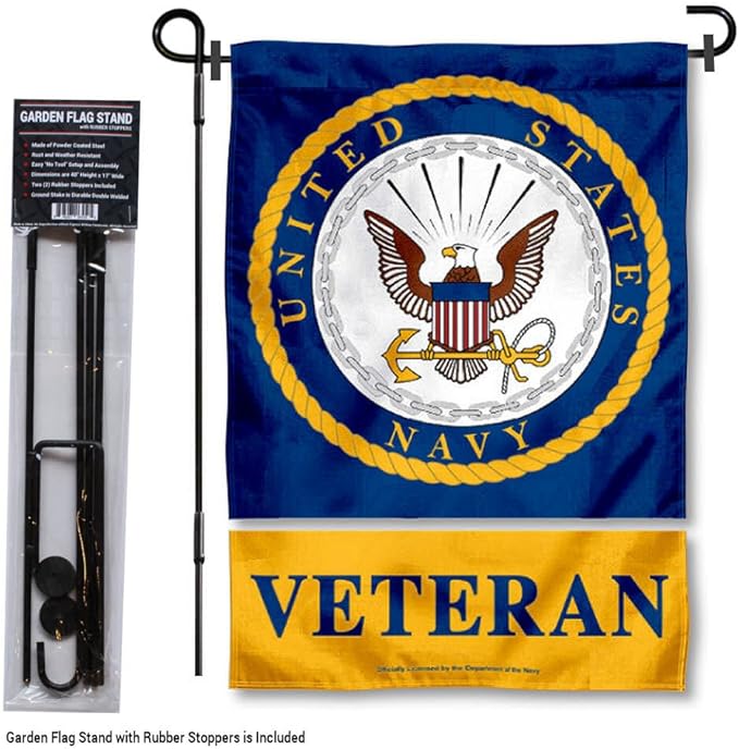 WinCraft Navy Veteran Garden Flag with Stand Holder