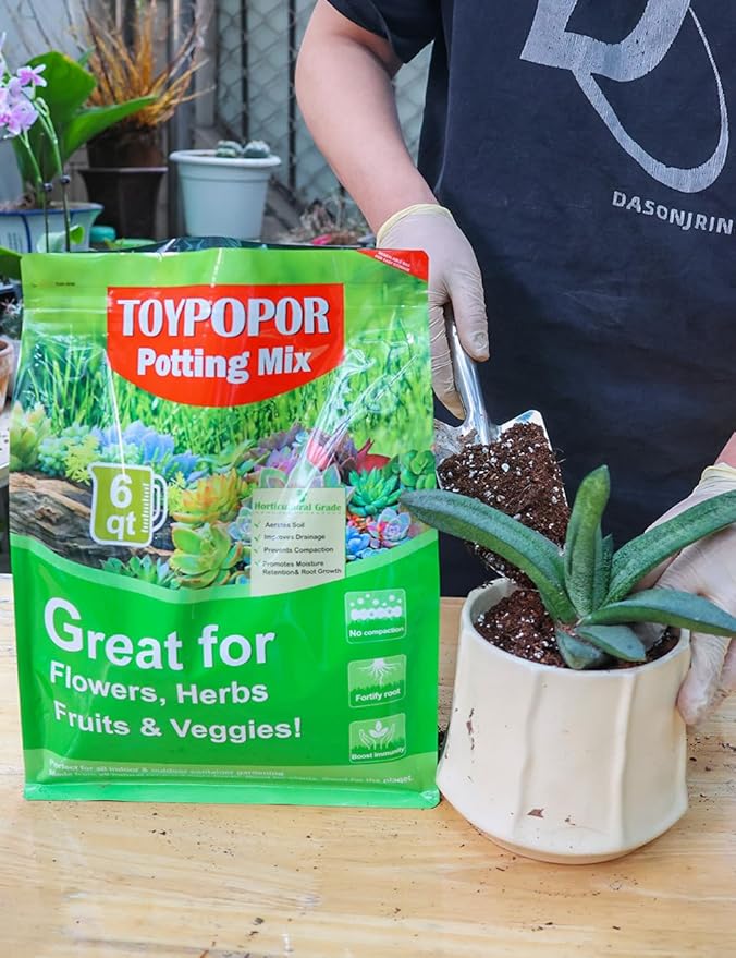 TOYPOPOR Potting Soil for All Indoor Houseplants, (6qt) Contains Perlite, Peat Moss, Coco Coir, Rice Charcoal, Well Draining Potting Mix Light, Aerated Texture for Healthy Plant Roots, Fast Growth