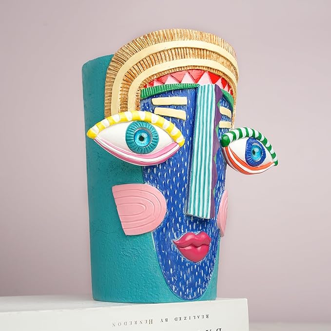 Picasso Abstract Face Planters Pots Unique Head Planter with Drainage Holes Handcrafted Resin Vases with Facial Expressions for Artistic Home Decor