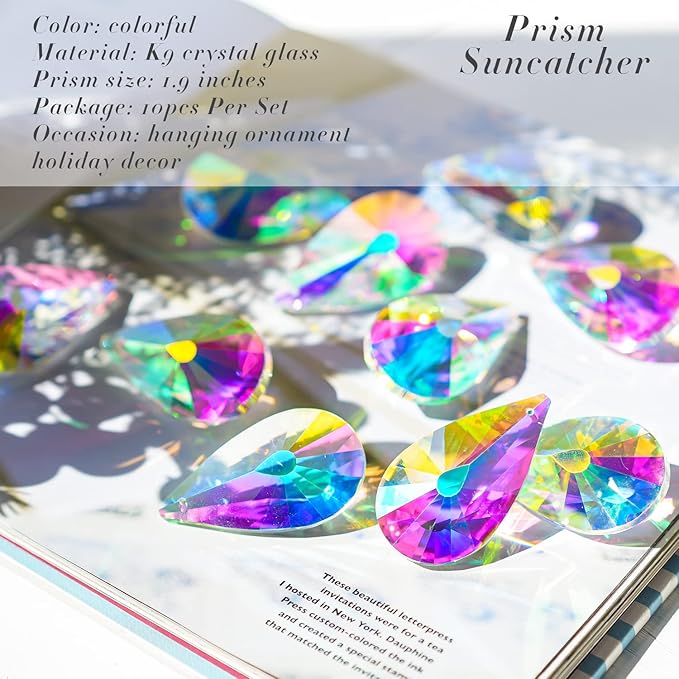 10 Pack Colorful Crystal Prisms Suncatcher,Sun Shine Catcher Rainbow Pendants,Crystals Prisms for Windows,Glass Hanging Decor for Home Garden Wedding DIY Ornament