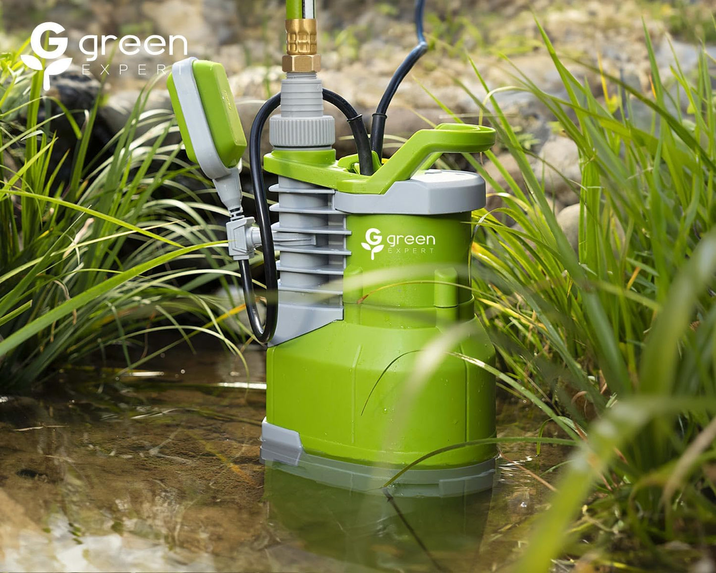 Green Expert 1.5HP Submersible Sump Pump High Flow 5000GPH 25ft Power Cord Manual Automatic On/Off for Water Removal from Basement Sump Pit Pools Hot Tub Spas Garden Pond