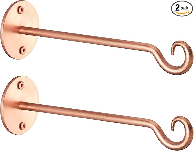 Monarch Abode Wall Mount Plant Hook Premium Metal Decorative Hanging Bracket for Plants Bird Feeders Planters Home Decor, Heavy Duty, 7.5 inch, Set of 2, Brushed Copper Finish