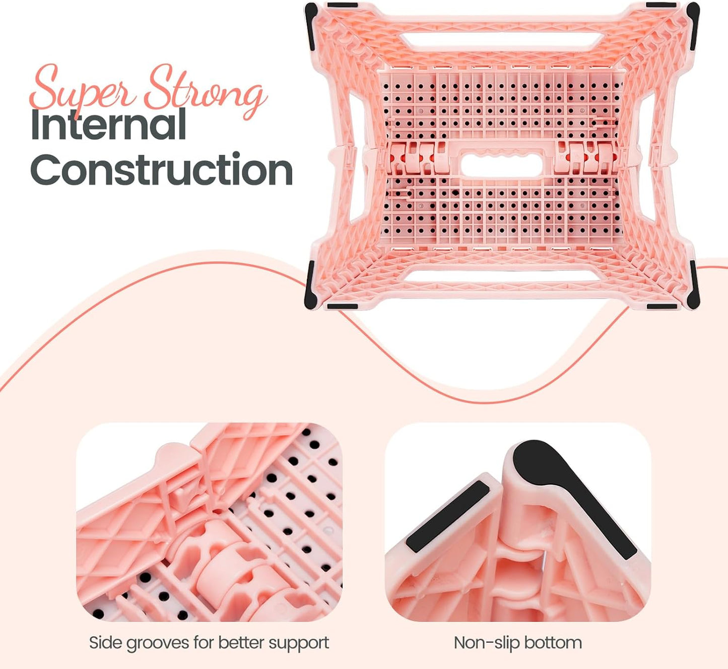 Delxo Folding Step Stool 9 Inch,Non-Slip Foldable Stools for Kids & Adults Up to 300 LBS,Kitchen Collapsible Fold Up Stepping Stool with Dotted 1 Pack,Pink