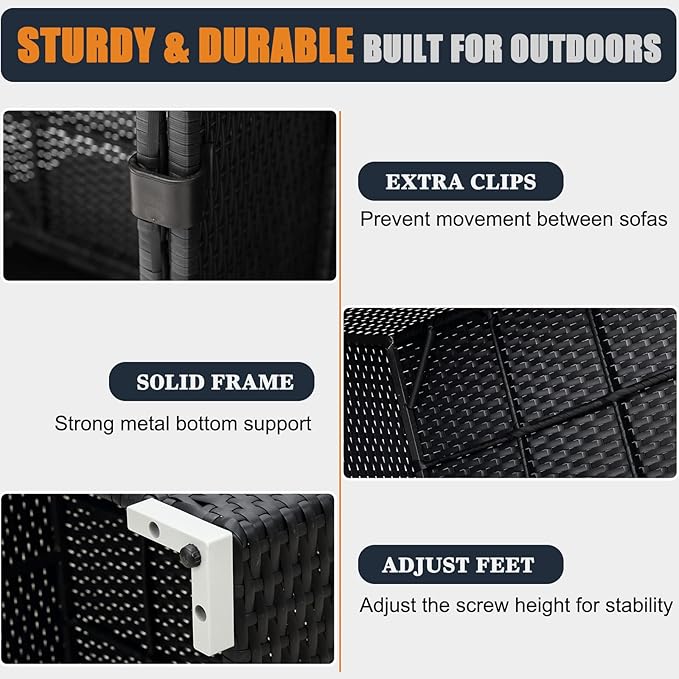 Patio Furniture Set with Fire Pit Table, 15 Pieces Outdoor All-Weather Wicker Conversation Sectional Chair Sofa Set