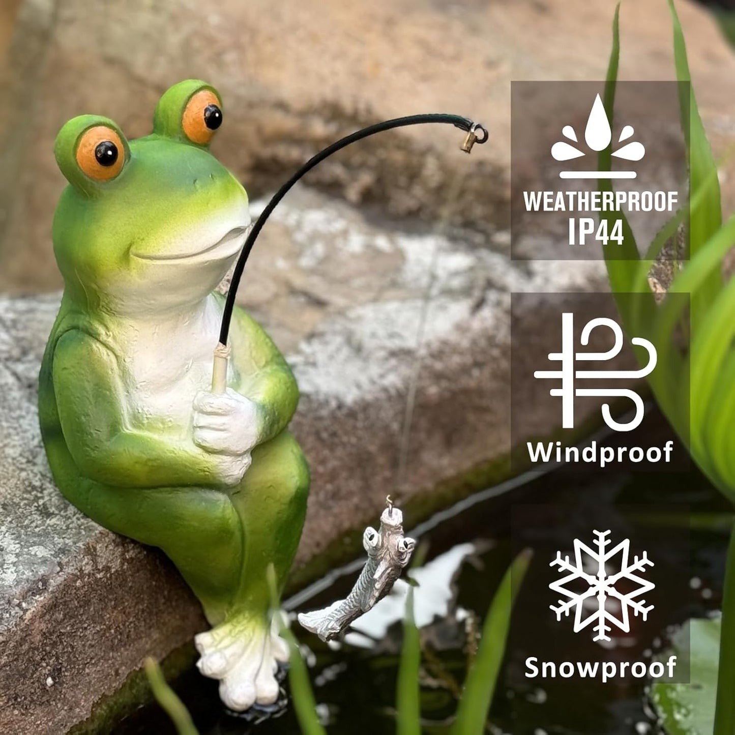 Frog Decoration for Yard Outdoor Garden Decor 9.7 Inch Tall Fishing Frog Statue for Koi Pond, Waterfalls or Poolside Ornaments, Fisher Animals Pond Decor, Gift for Mom & Women