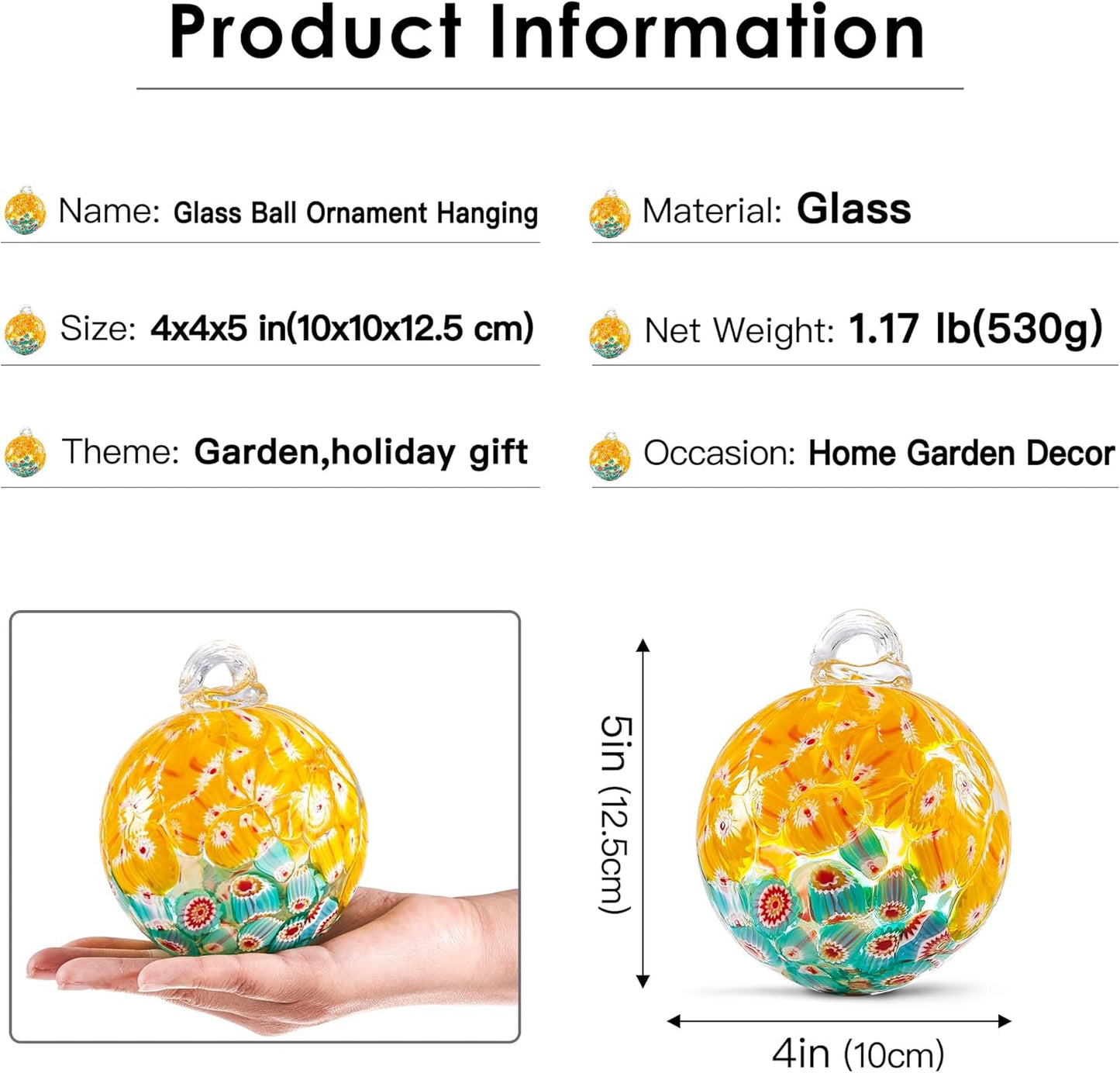 EUSTUMA Hand Blown Glass Witch Ball,Glass Ball Ornament Hanging Garden Gazing Ball Indoor Outdoor Home Décor. (6)