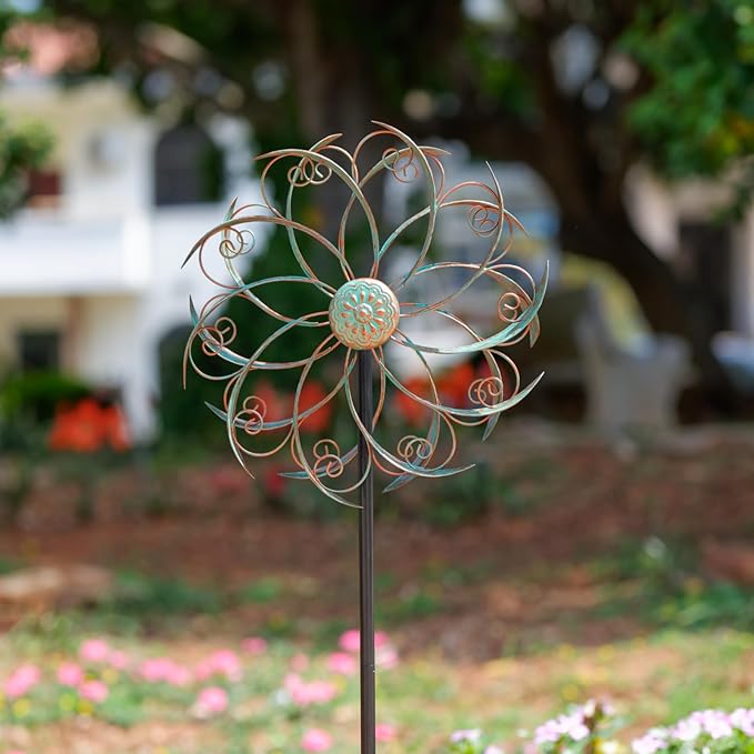 Wind Spinners Outdoor Wind Spinner Metal 13” Dia Wind Spinners for Yard and Garden Decor Pinwheels Wind Sculptures & Spinners(57” H)