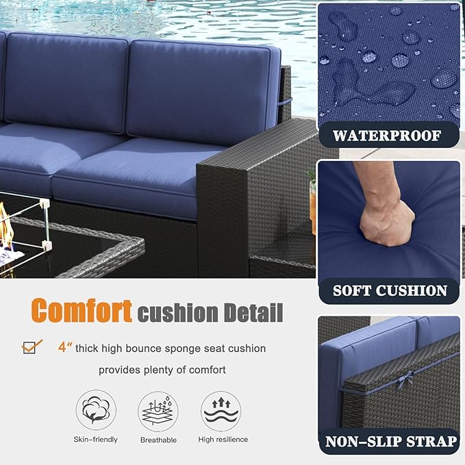 Patio Furniture Set with Fire Pit Table, 13 Pieces Outdoor All-Weather Wicker Conversation Sectional Chair Sofa Set