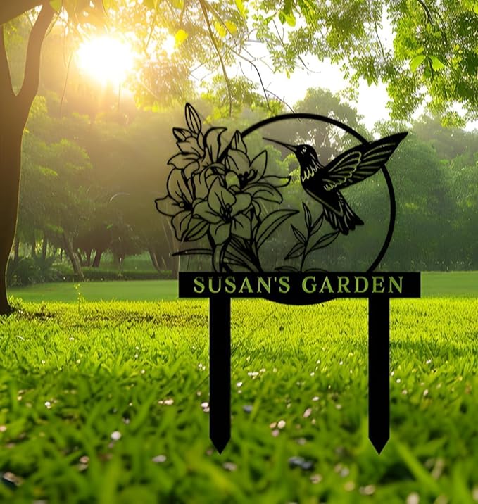 Personalized Metal Flower Garden Sign with Stake,Bird Garden Decor for Outdoor,Patio Yard Decor,Gifts for Gardeners style 11