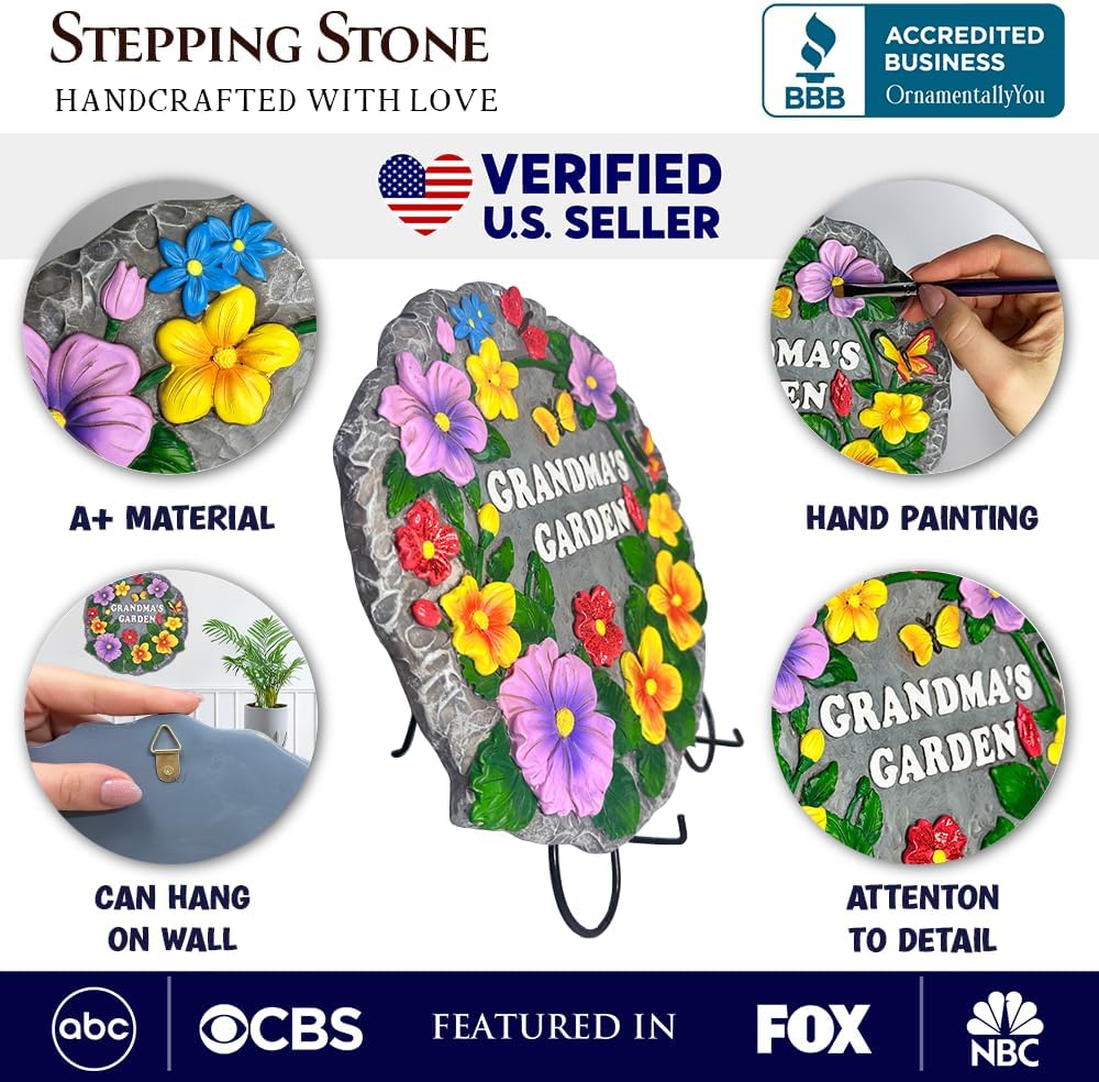 Elegant Resin Stepping Stone, Outdoor Garden Pathway Decoration (Grandma’s Garden Floral Stepping Stone, 9.5" Decorative Outdoor Decoration)