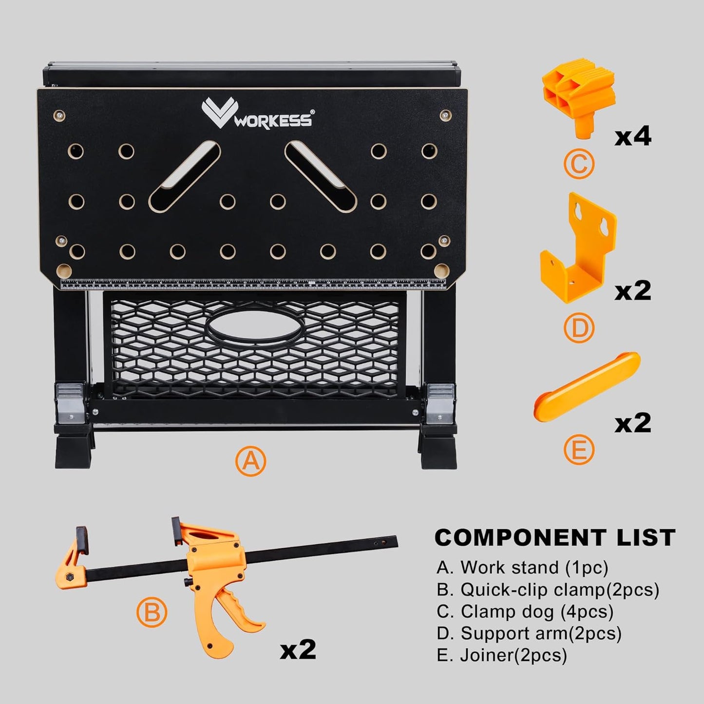 Portable Workbench & Sawhorse, 1000Lbs Capacity Heavy Duty Folding Work Table, 23.6"-36" Adjustable Height with 2 Quick Clamps, 4 Bench Dogs, 2 x 4 Support Arms for Garage