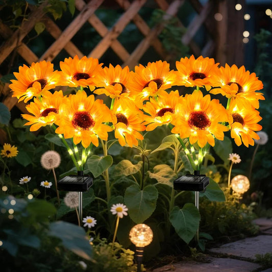 Solar Sunflower Lights 2 Pack with 12 Sunflower Solar Lights Outdoor Garden Decor Birthday Gift for Mom Women Grandma,Waterproof Solar Flower Garden Stake Lights for Yard Landscape Patio Lawn Pathway