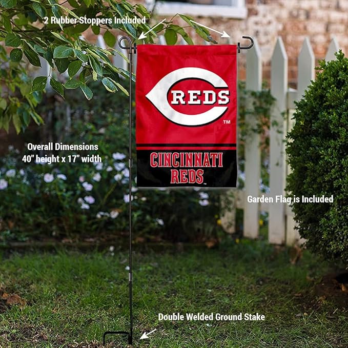 Cincinnati Reds Garden Flag with Stand Holder