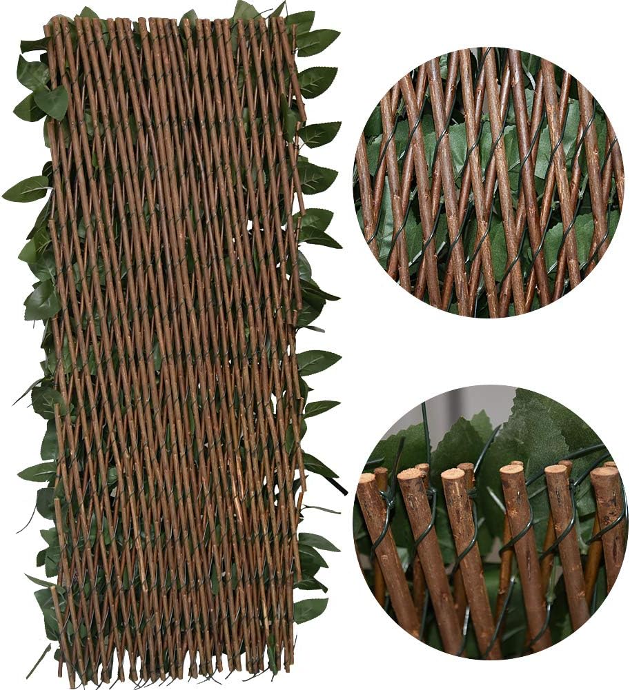 Expandable Fence Privacy Screen for Balcony Patio Outdoor,Decorative Faux Ivy Fencing Panel,Artificial Hedges (Single Sided Leaves)