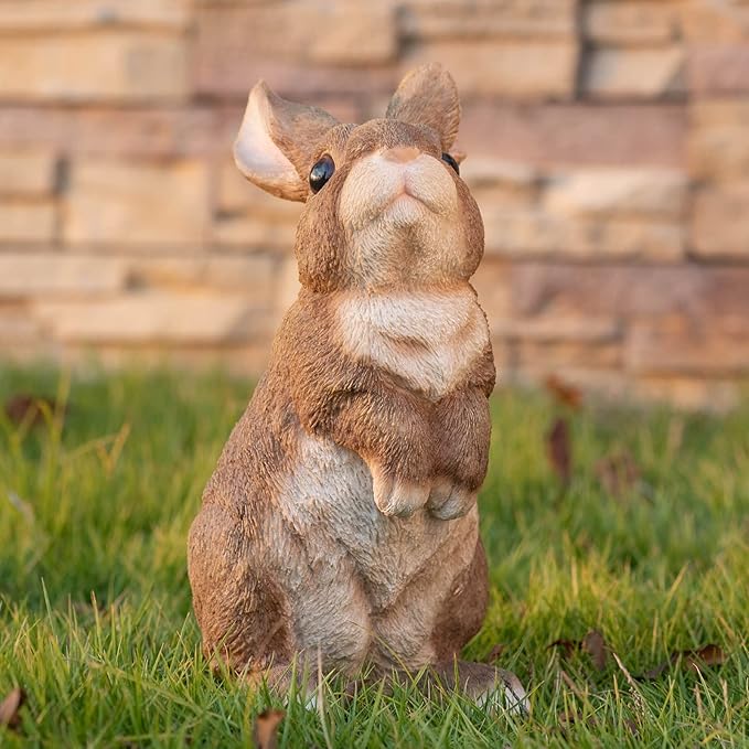 Bunny Statue Garden Statues Rabbit Figurines Decor Outdoor Polyresin Easter Decorations Bunnies Gifts Home House Kitchen Figurine Patio Lawn Yard Art Housewarming Funny Decoration 9.5inch