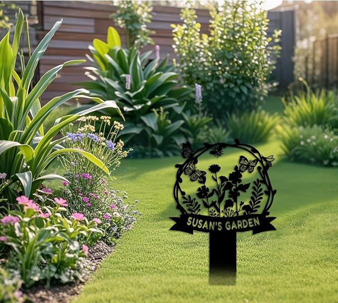 Personalized Garden Stake Metal Sign, Outdoor Metal Flower Garden Signs,Custom Garden Name Sign,Lawn Signs,Yard Sign,Gardening Decor Gifts 22inch