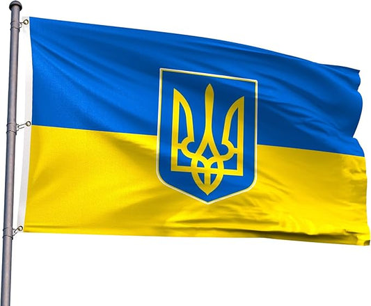 Ukraine Trident Extra Large Flag 8x12FT Giant Ukrainian Coat of Arms National Polyester Banner With 3 Grommets Fade Resistant Vivid Color For Patriotic Festival Events Party Decoration