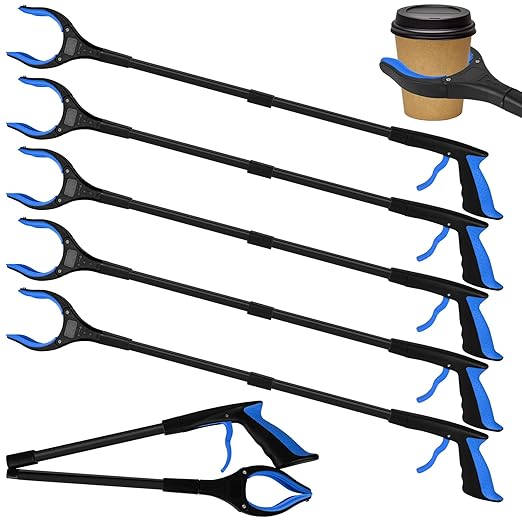 6 Pack 32 Inch Commercial Trash Grabber for Elderly Assist, Heavy Duty Lightweight Reacher with Ergonomic Handle & Non-Slip Grip, Multi-Use Outdoor Home Garden Cleanup Mobility Aid Tool