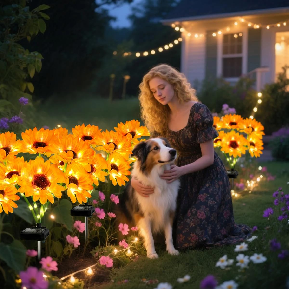 Solar Sunflower Lights 4 Pack with 24 Sunflower Solar Lights Outdoor Garden Decor Birthday Gift for Mom Women Grandma,Waterproof Solar Flower Garden Stake Lights for Yard Landscape Patio Lawn Pathway