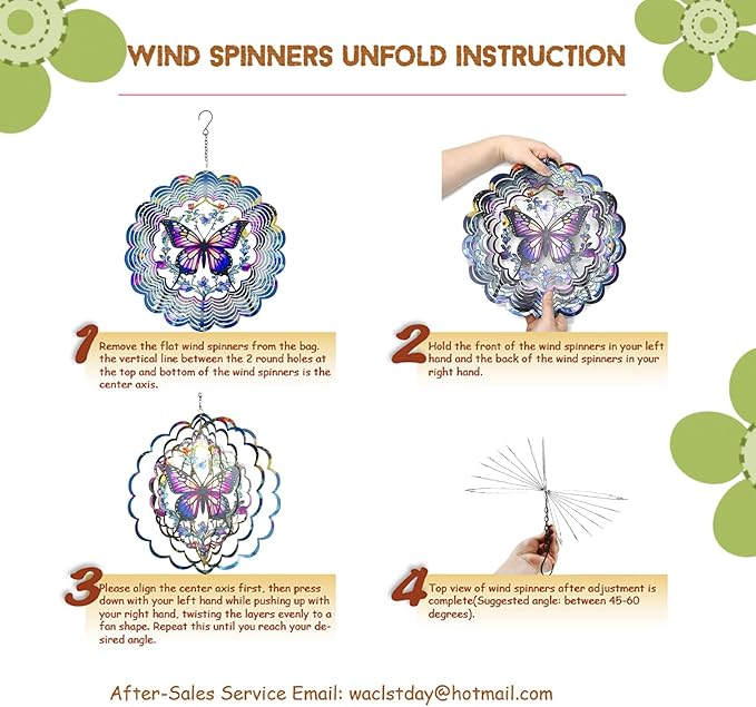 Wind Spinners Metal Butterfly - Butterfly Gifts for Women Mom Grandma Wife, Hanging Wind Spinner for Outdoor & Indoor Decorations, 12 inch 3D Wind Spinner for Ornament Gifts