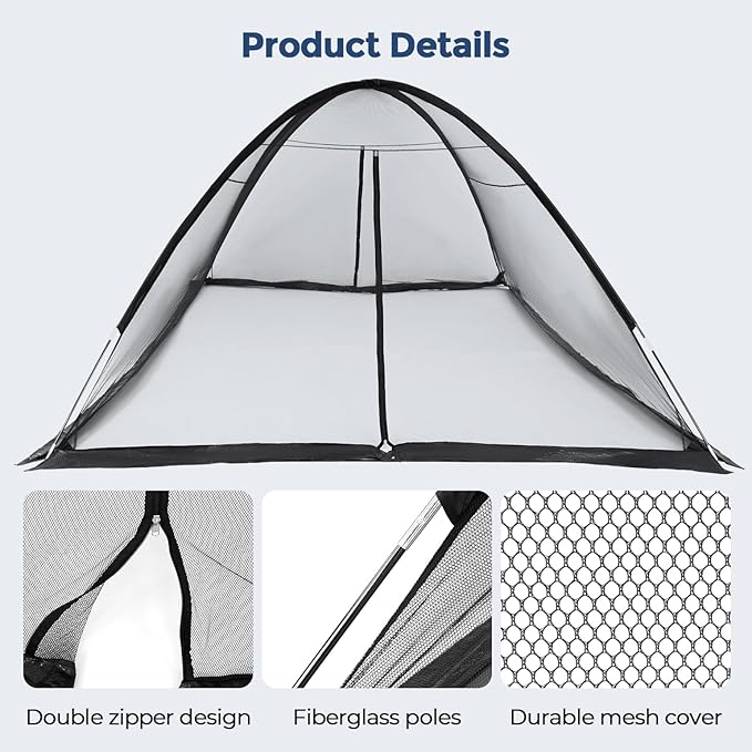 DEERFAMY Pond Net Dome, 10×14 FT Pond Cover with 2 Doors, Pond Mesh Tent with 4 Ropes, 16 Stakes, and Fiberglass Poles, Pond Netting for Koi, Outdoor Ponds, Pool and Gardens, Black