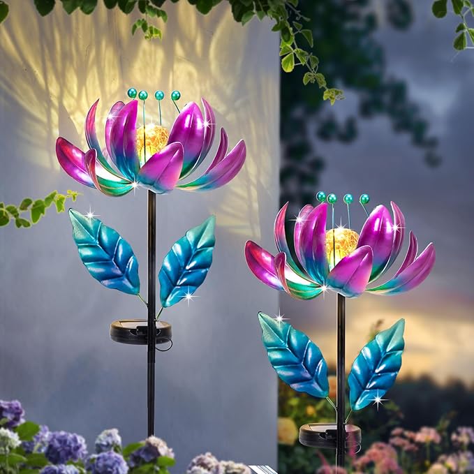 Outdoor Garden Decor Solar Spinners Lights - Metal Wind Spinner Solar Lights for Yard, Patio, Garden Lawn Oranments