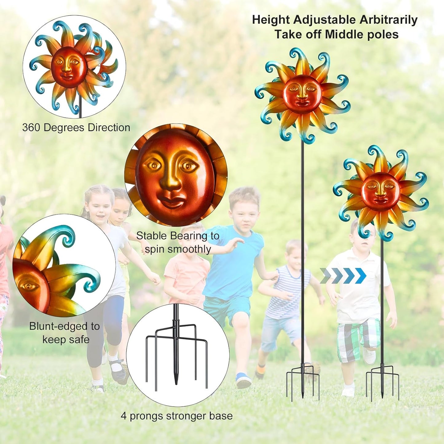 60 Inch Metal Large Wind Spinner with Garden Stake，360 Metal Swivel Outdoor Wind Sculpture,Sun Metal Windmill Decorations Gifts for Women Grandma Birthday Mothers Day
