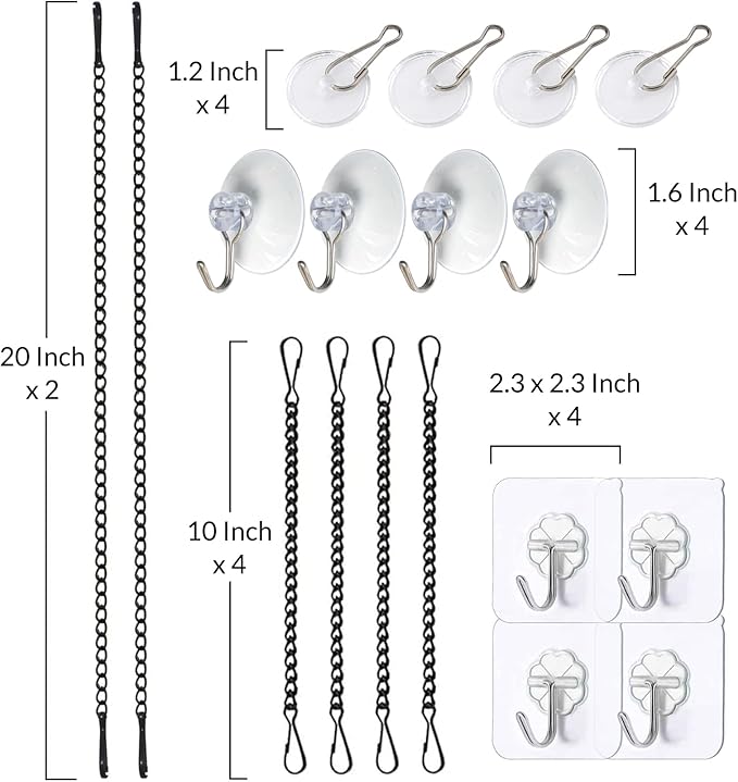 Stained Glass Window Hanging Chain Kit, Picture Hanging Chain with Suction Cup Hooks Sunshine Catcher Metal Nickel Plating Stained Glass Window Panels 10 Inch and 20 Inch (Black)