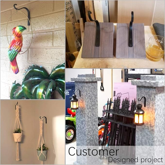 5 Inch Outdoor Decorative Iron Small Plant Lantern Hooks for Wall Hanging Solar Lanterns, Rust Resistant Heavy Duty, Black