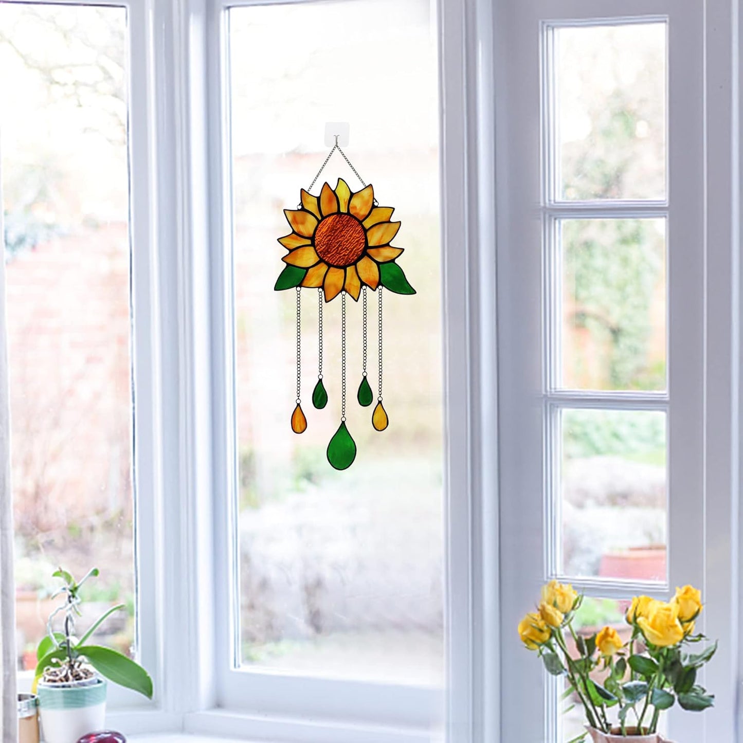 Sunflower Stained Glass Window Hanging,Sunflower Birthday Party Decorations,Outdoor Suncatcher for Patio,Kitchen and Garden Decor,Sunflower Gift for Mom,Women and Grandma
