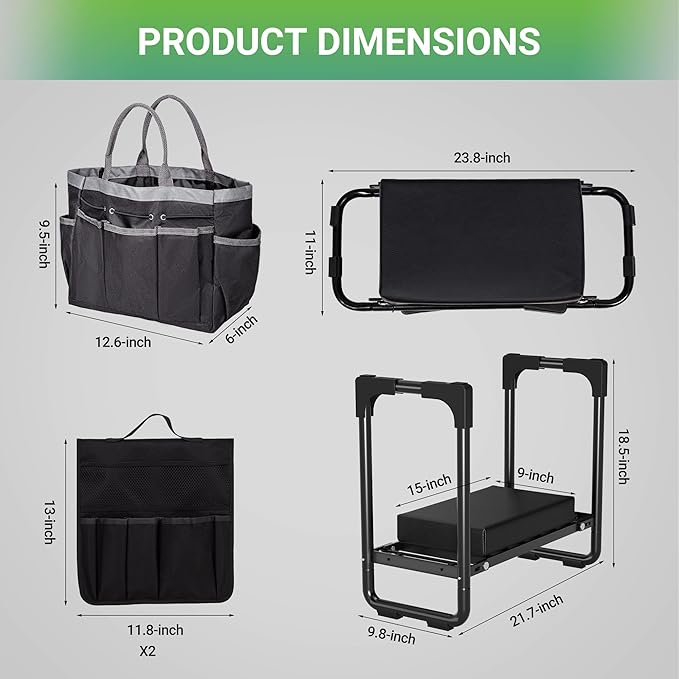 Walensee Garden Kneeler and Seat – Foldable Heavy Duty Garden Stool with Soft Leather Kneeling Pad, Removable Tool Pouch, Sturdy Steel Frame, No Assembly, Ideal Gardening Gift for Women & Men