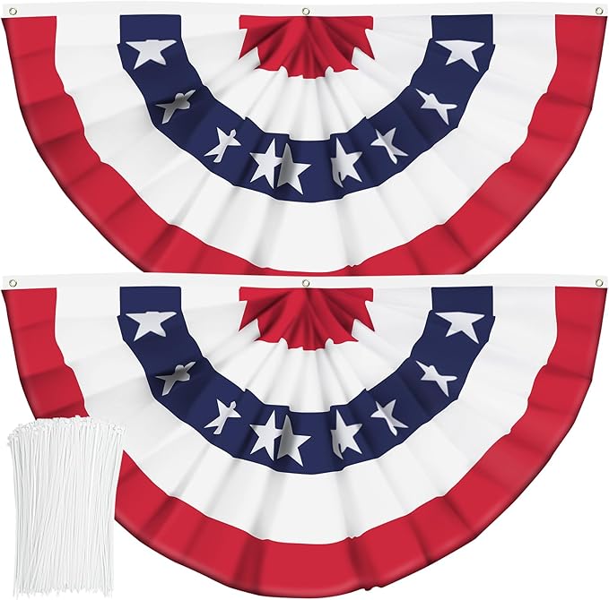 USA Pleated Fan Flag American US Bunting Flag Patriotic Half Fan Banner Flag with Canvas Header and Brass Grommets for 4th of July Memorial Day Indoor Outdoor Decoration (2, 3x6 Feet)