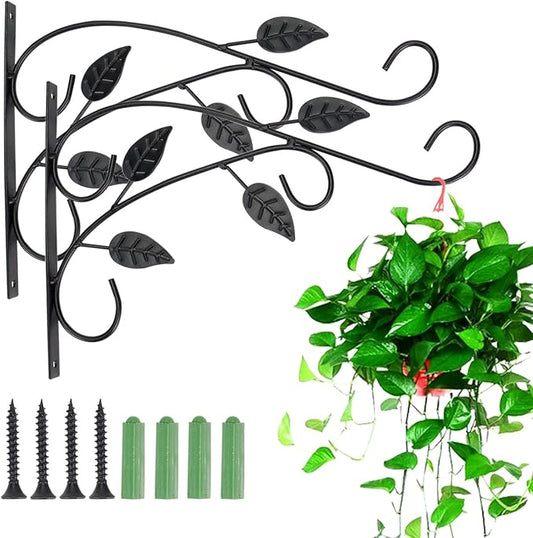 4 Leaves Style Metal Hanging Plant Brackets 12 inches x 9 inches, Pack of 2, Wall Mount Plant Hangers, Planter Hooks for Flower Baskets, Bird Feeders in Corridor/Patio/Porch/Garden