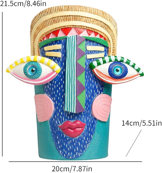 Picasso Abstract Face Planters Pots Unique Head Planter with Drainage Holes Handcrafted Resin Vases with Facial Expressions for Artistic Home Decor