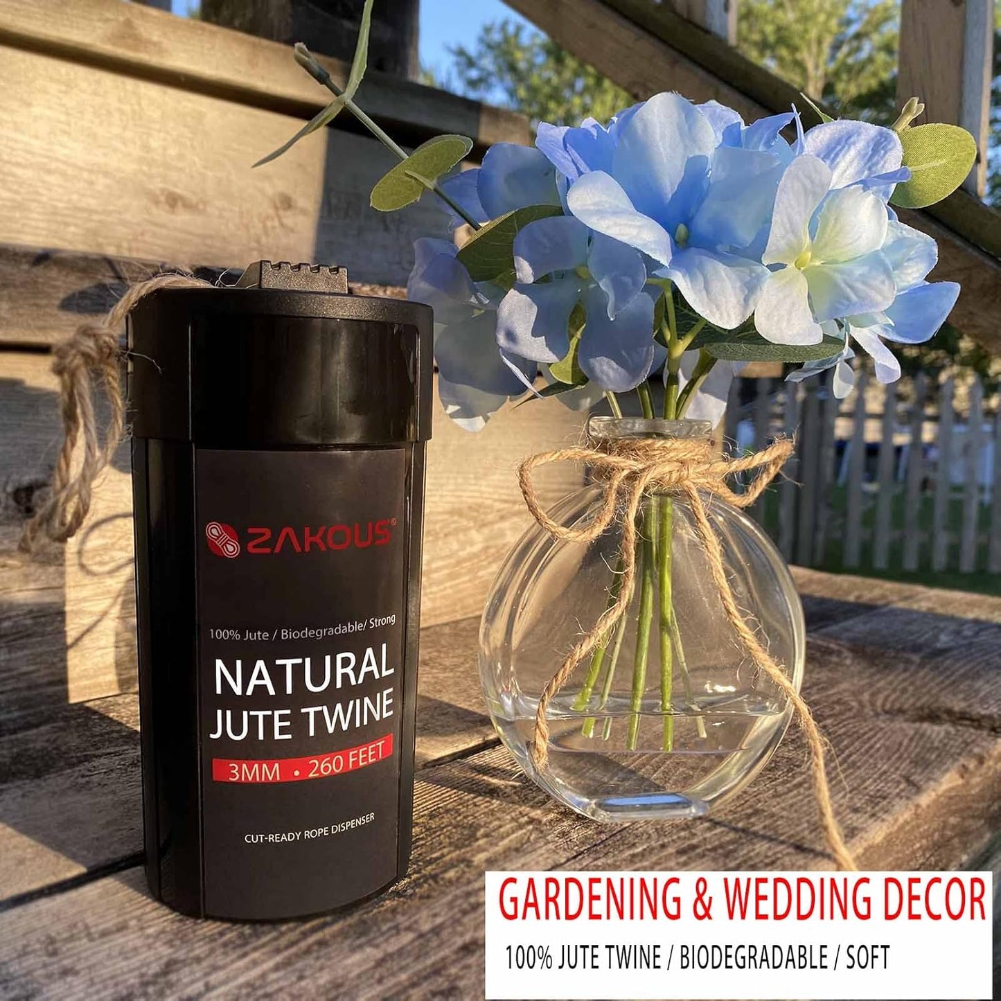 Cut-Ready Rope Canister with 260 Feet Non-Tangle Natural Jute Twine, 3MM Strong Twine String for Crafts, Gift Wrapping, Packing, Gardening and Wedding Decor(3mm x 260ft)