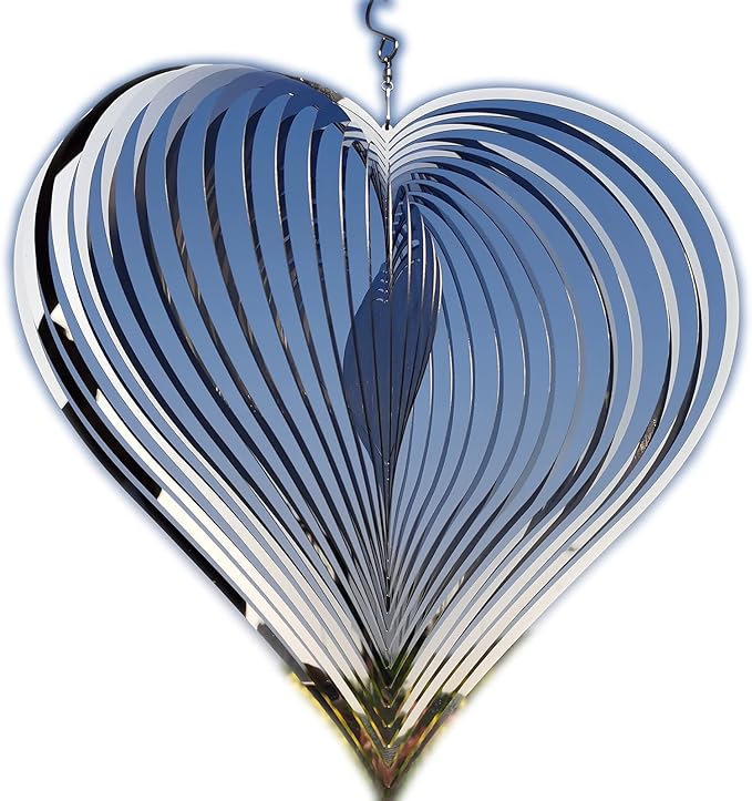DJUAN Wind Spinner Outdoor Metal Decorations,Silver Heart Wind Spinners for Yard and Garden,Stainless Steel Wind Chimes for Outside Decor,Birthday Gifts for Mom,Mother's Day,Aunt Gifts