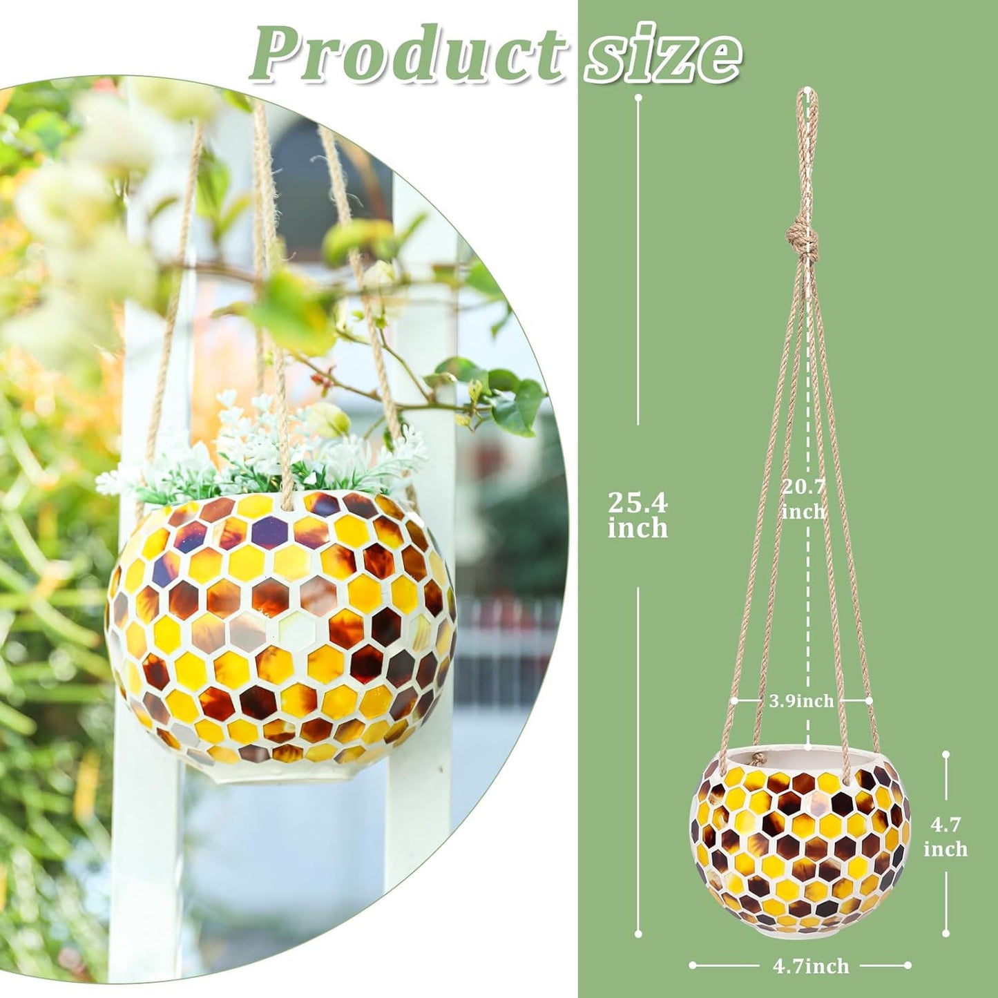 Hanging Planter Mosaic Garden Pot Small Flower Pot for Indoor Plant Disco Ball Hanging Planter with Drainage Yellow Bee
