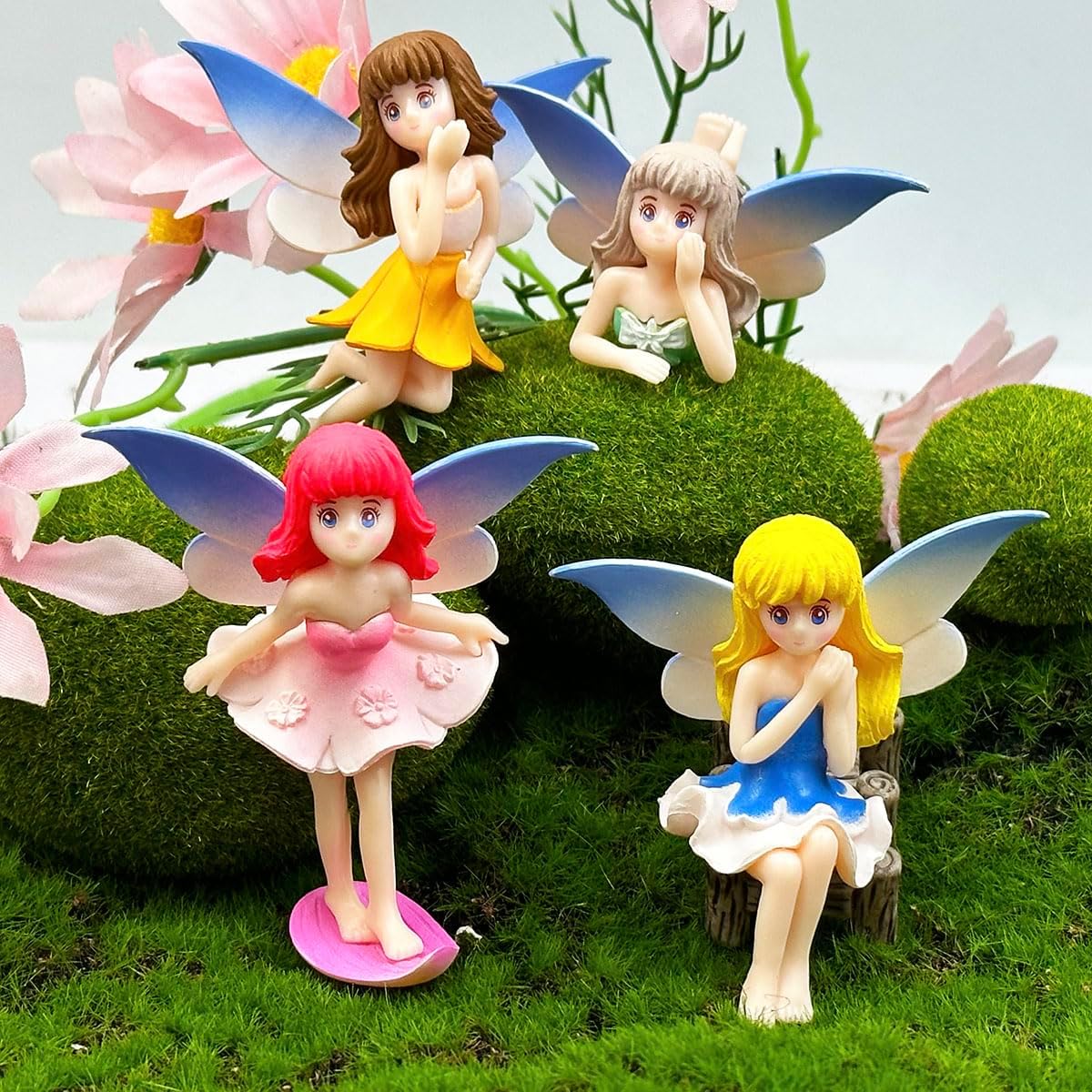 Suartus Miniature Fairy Figurines - 4Pcs Small Flower Fairies Ornaments Resin Mini Fairy Figurines Tiny Elf for DIY Fairy Garden Flower Pot Bonsai Micro Landscapes Craft Decoration Accessories