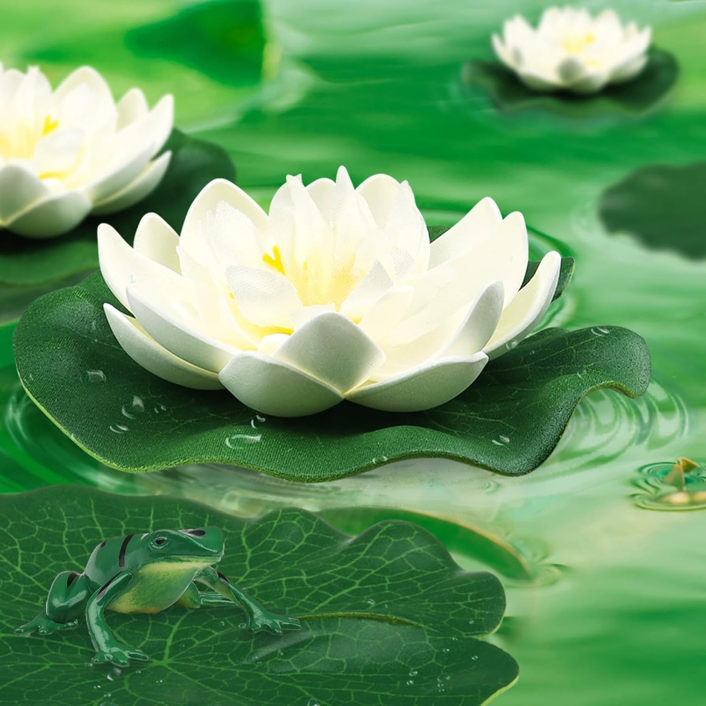 12pcs Floating Foam Lotus Flowers with Lily Pads, Artificial Pond Plants Ornaments for Pool Aquarium Water Decoration, White
