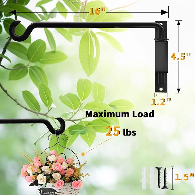 16 Inch 2 Pack Plant Hanger,Plant Hangers Outdoor,Plant Wall Hanger,Plant Hooks for Hanging Baskets,Plant Hooks for Wall,Bird Feeder Hanger,Bird Feeder Hangers for Outside,45°~180° Swivel Plant Hanger