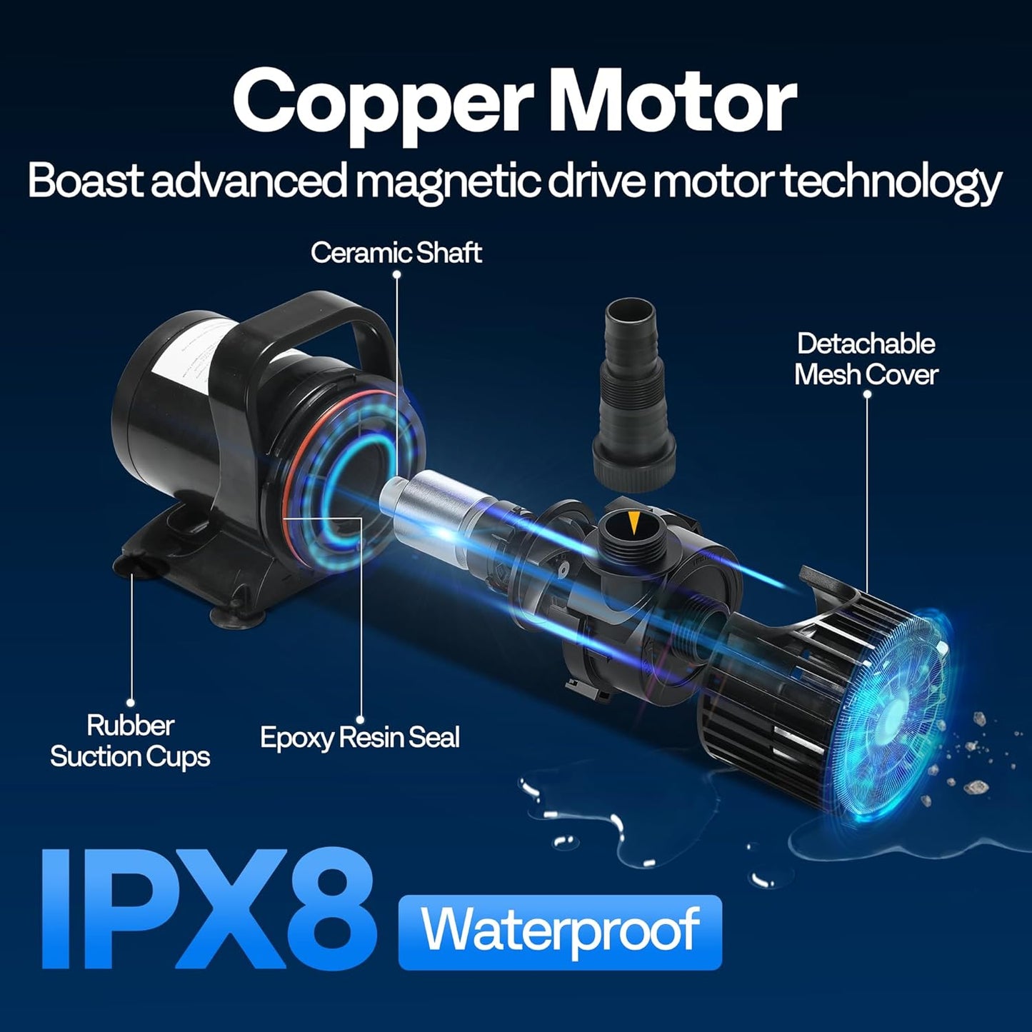 VIVOHOME 220W 4500GPH Submersible Water Pump with 180° Seamless Adjustable Nozzle and Barrier Bag for Koi Pond Waterfall Fountains Fish Tank