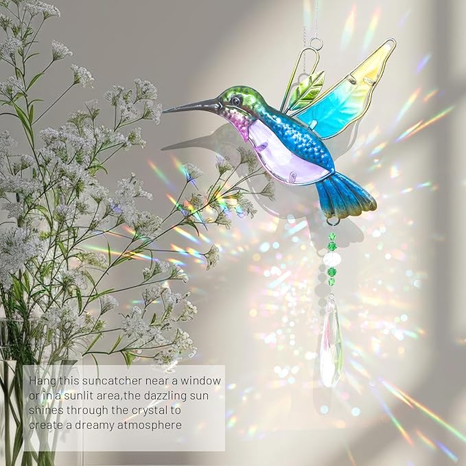 WEISIPU Crystal Suncatchers for Windows - Hummingbird Crystal Ball Prisms Hanging Crystals Ornament for Home Garden Office Wedding Christmas Decoration-Hummingbird