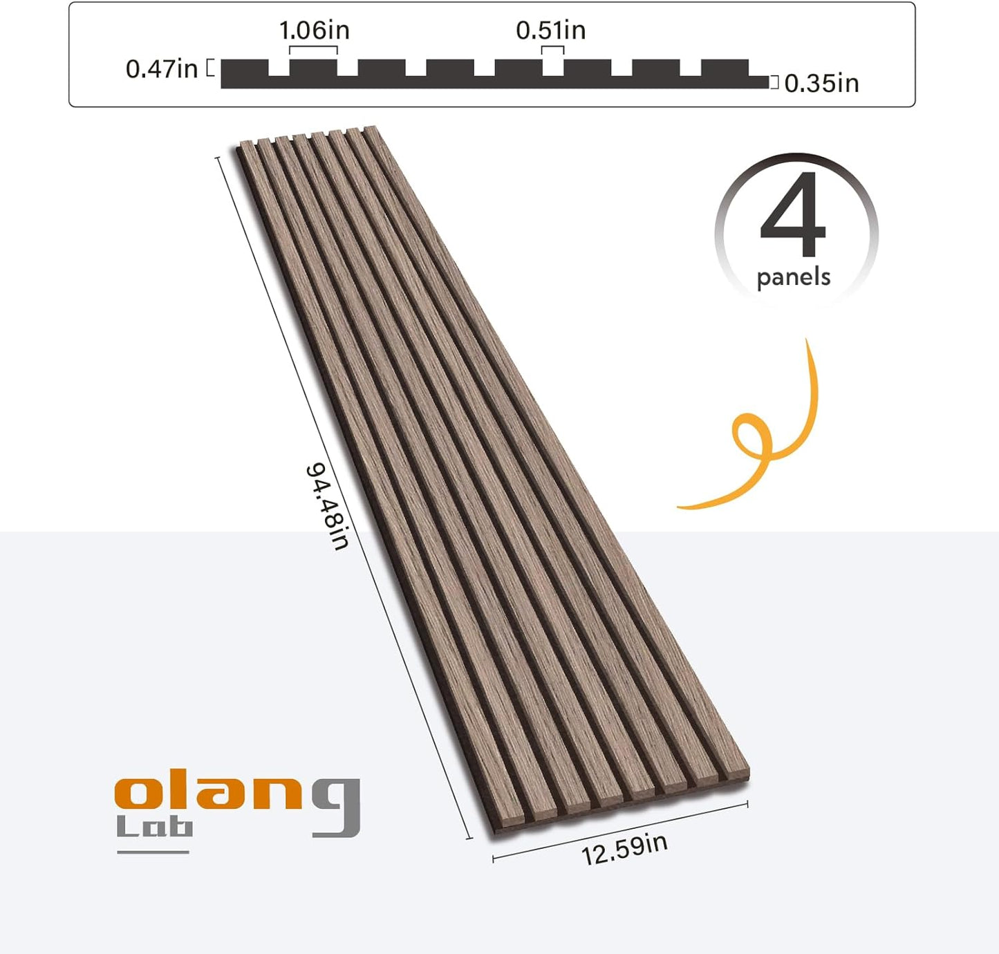 Olanglab Wood Slat Wall Panels, Wooden Acoustic Wall Panels, 94.5"x12.6" Each 3D Wall Panels for Interior Wall Decor, 4 Pack in Total 94.5"x50.4" (Dark Walnut)