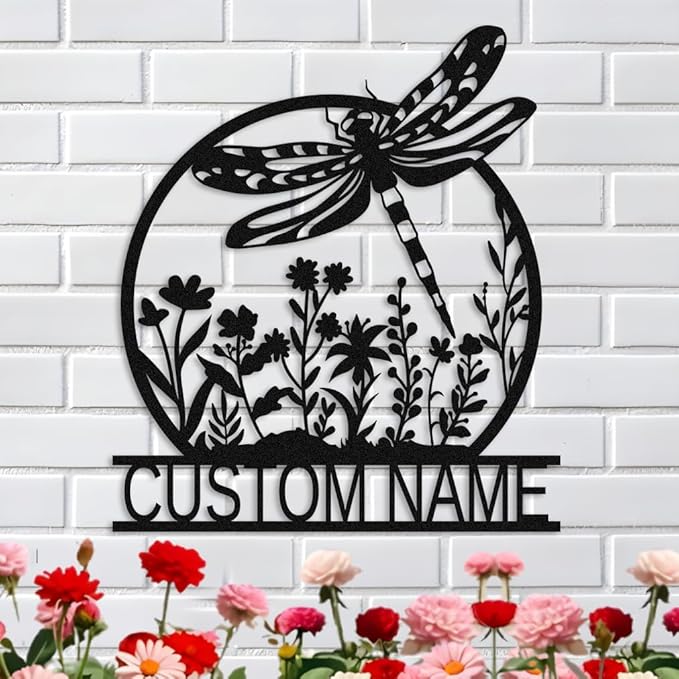 Personalized Dragonfly Metal Wall Art,Custom Garden Name Sign,Indoor Outdoor Home Yard Patio Decor,Gifts for Gardeners,Welcome Signs undefined undefined